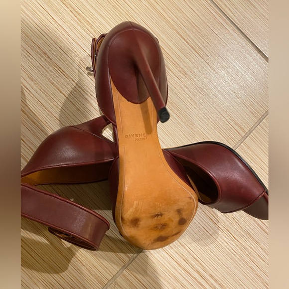 Givenchy Burgundy Leather Shark Tooth Ankle-Strap Heels - Picture 4 of 9